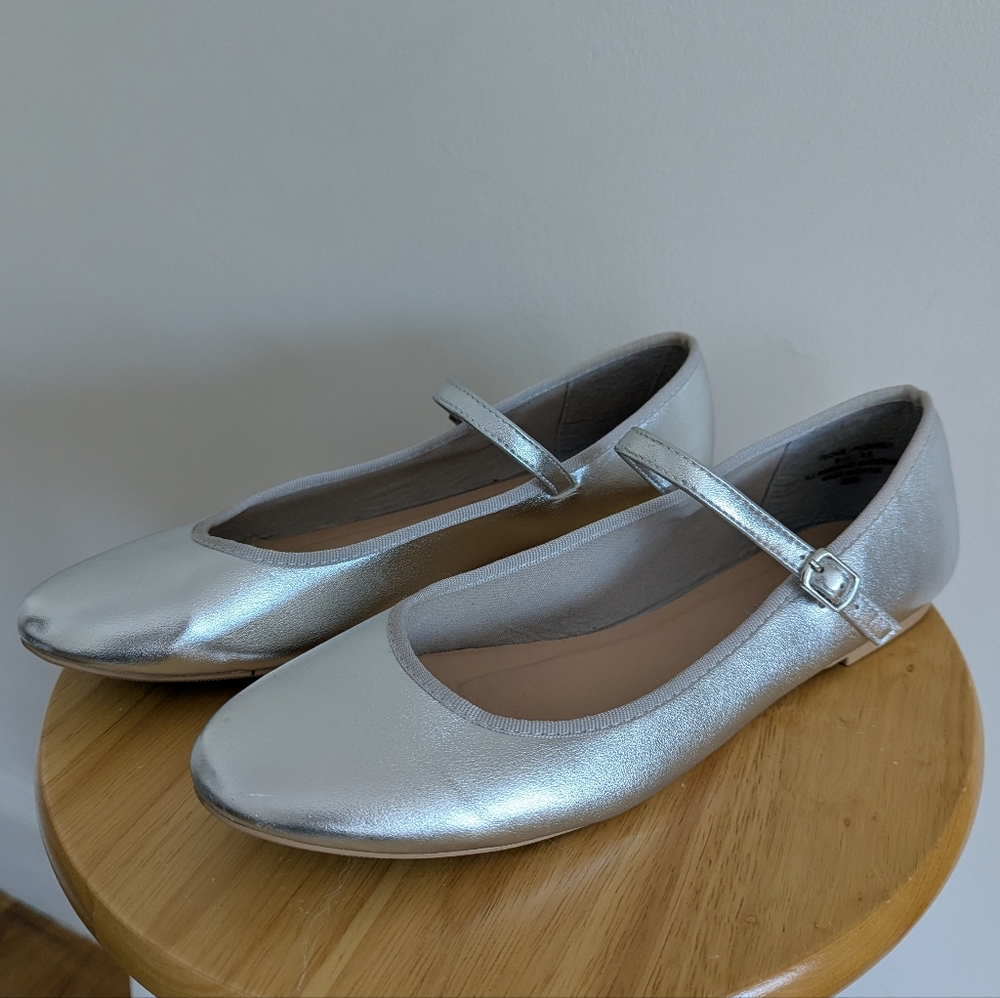 Metallic Silver Mary Jane Flats - Picture 3 of 9